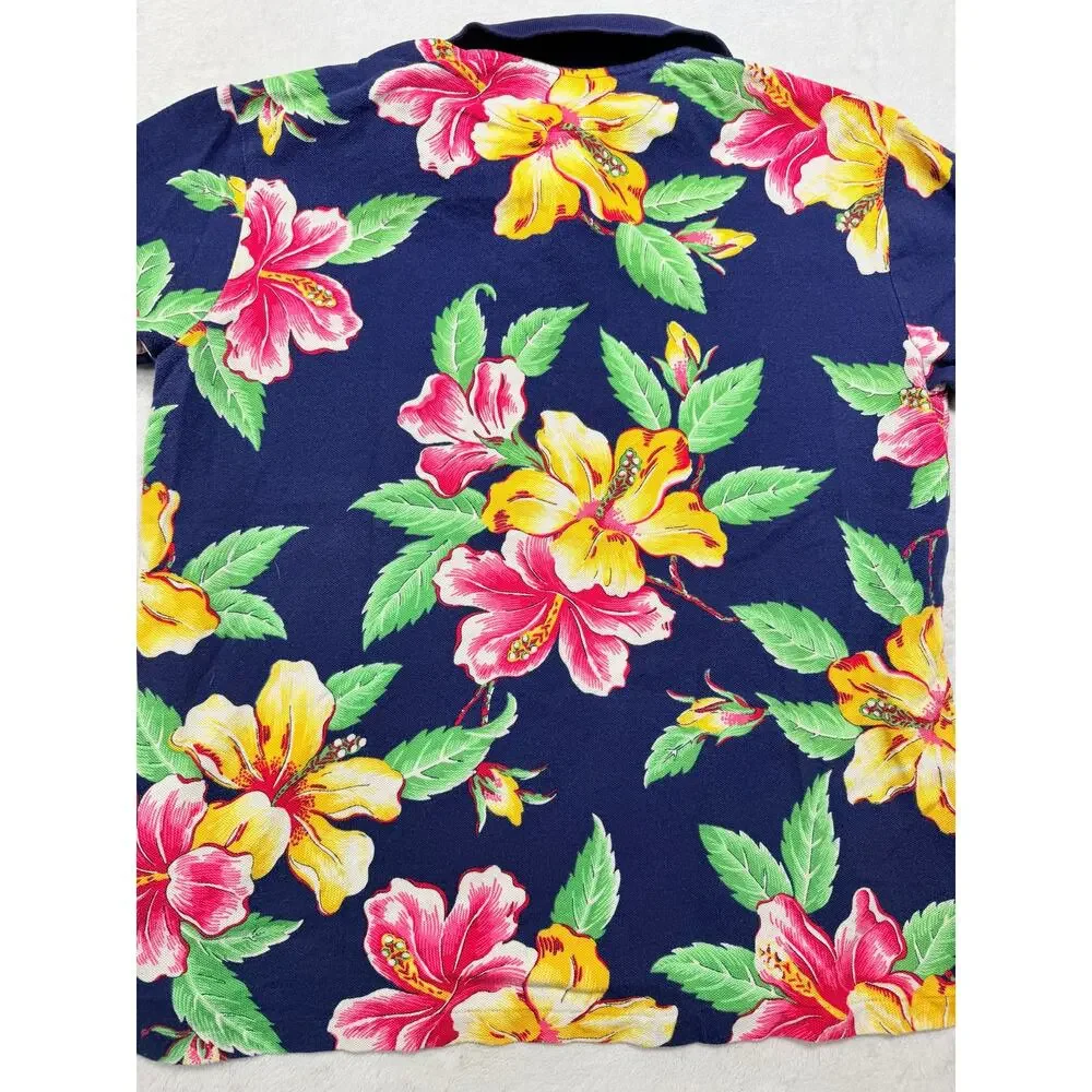 Polo Ralph Lauren Hawaiian Floral Polo Shirt Custom Slim Fit Hibiscus Navy L